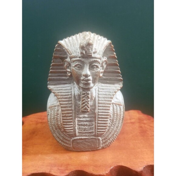 Vintage Egyptian Souvenir Tutankhamun King Tut Stone Bust 3.5"x2.25"x2.25" - Picture 1 of 4